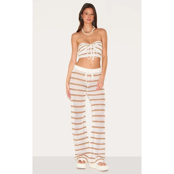 Taupe Stripe Crochet Wide Leg Pant