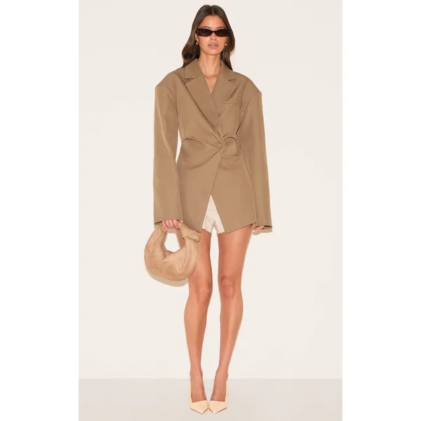 Taupe Tailored Cinched Waist Blazer