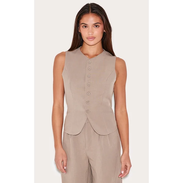 Taupe Tailored Woven Vest