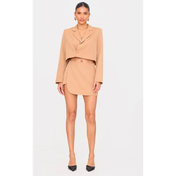 Taupe Tailored Woven Wrap Micro Mini Skirt
