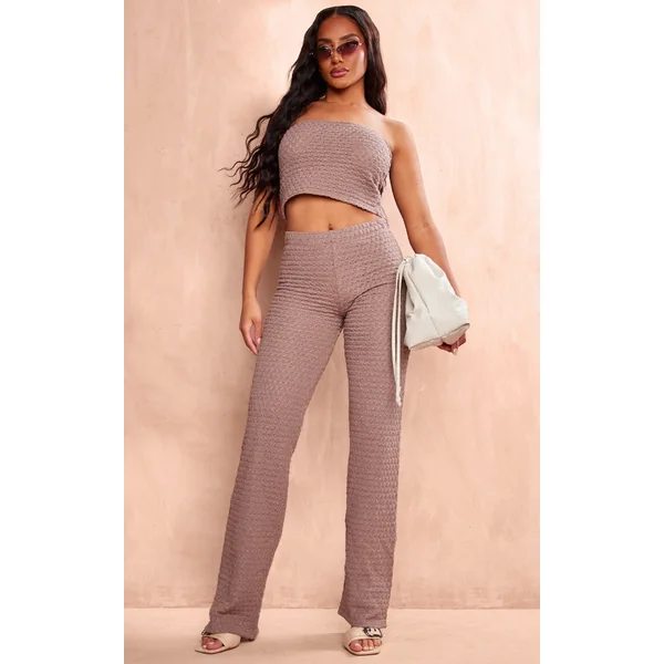 Taupe Textured Rib Flare Pants