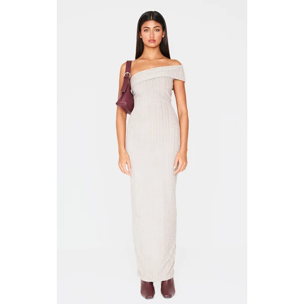 Taupe Towel One Shoulder Maxi Dress