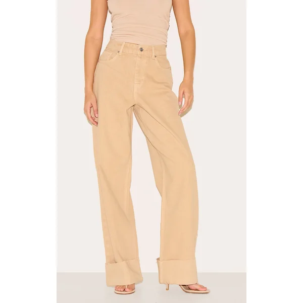 Taupe Turn Up Hem Jeans