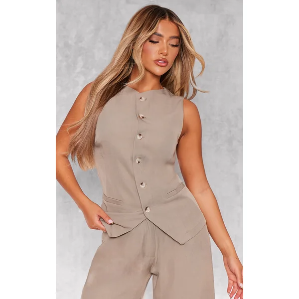Taupe Woven Tailored Vest