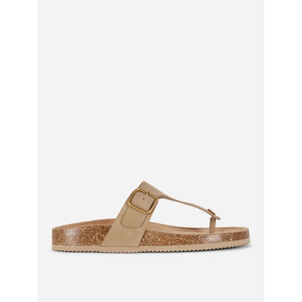 T-Bar Footbed Sandals - Beige