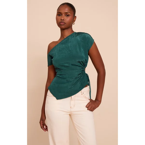 Teal Crinkle Matte Satin Cut Out Long Top