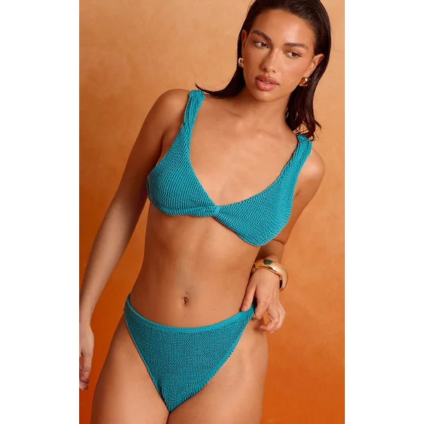 Teal Crinkle Tanga Bikini Bottoms
