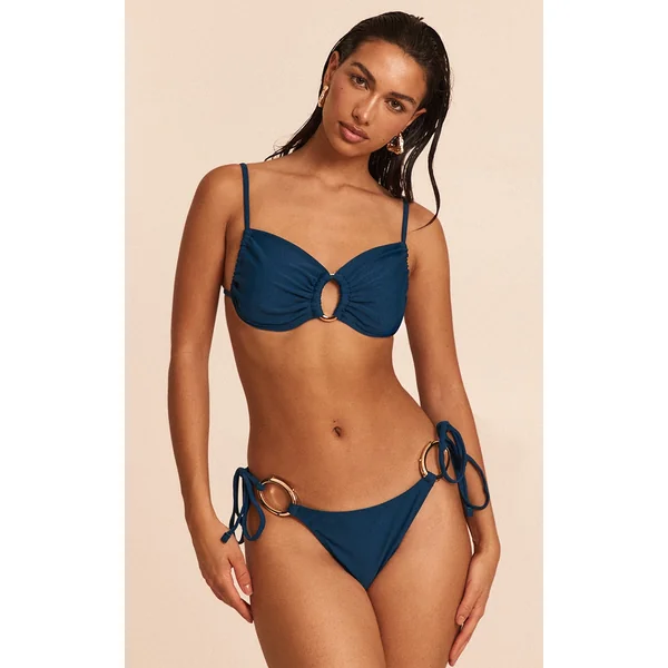 Teal O Ring Trim Tie Side Bikini Bottoms