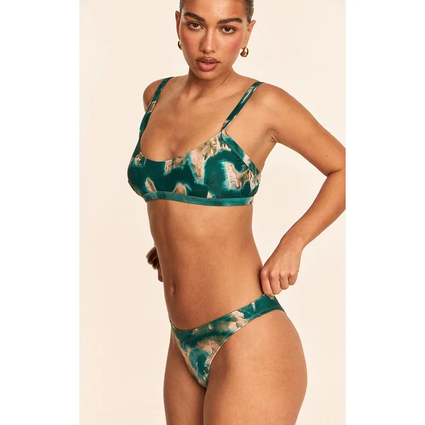 Teal Shell Tie Dye Boomerang Tanga Bikini Bottoms