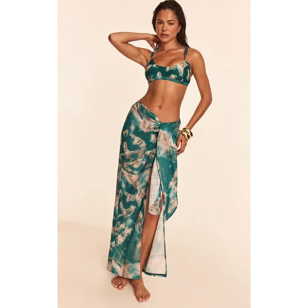 Teal Shell Tie Dye Linen Look Beach Sarong