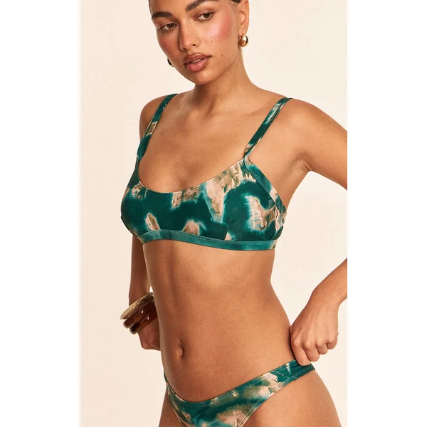 Teal Shell Tie Dye Scoop Bikini Top