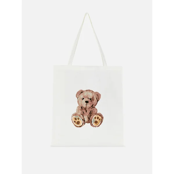 Teddy Bear Reusable Canvas Bag - White