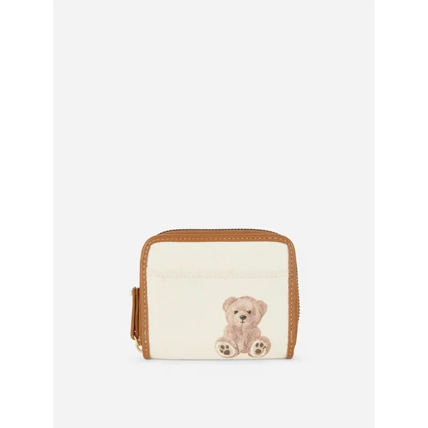 Teddy Bear Zip-Up Wallet - Natural