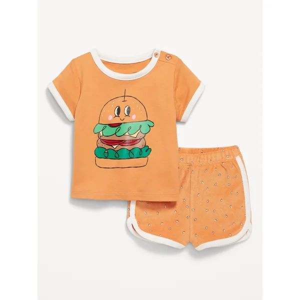 Terry Ringer Graphic T-Shirt and Shorts Set for Baby - Hamburger