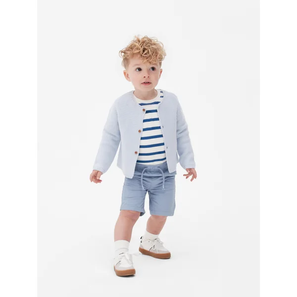 Textured Buttoned Cardigan - Light Blue