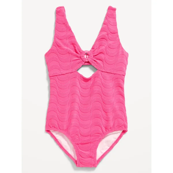 Textured Cutout One-Piece Swimsuit for Girls - Pink Premier
