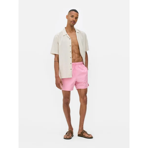 Textured Drawstring Swim Shorts - Pink