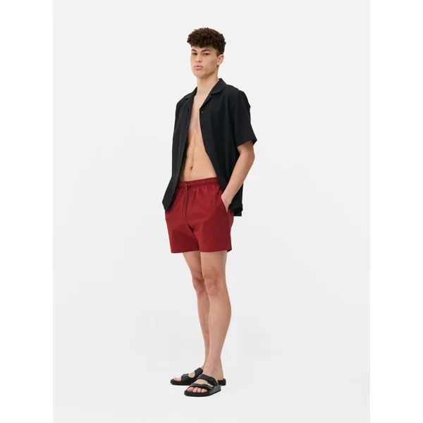 Textured Drawstring Swim Shorts - Red