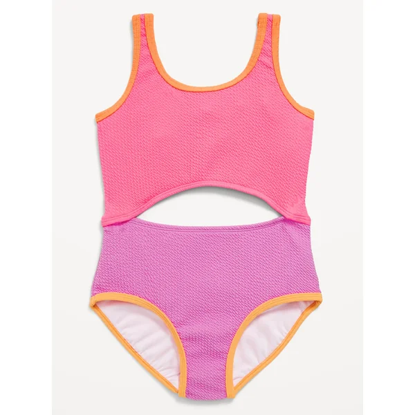 Textured Jacquard Cutout One-Piece Swimsuit for Girls - MIAMI PINK