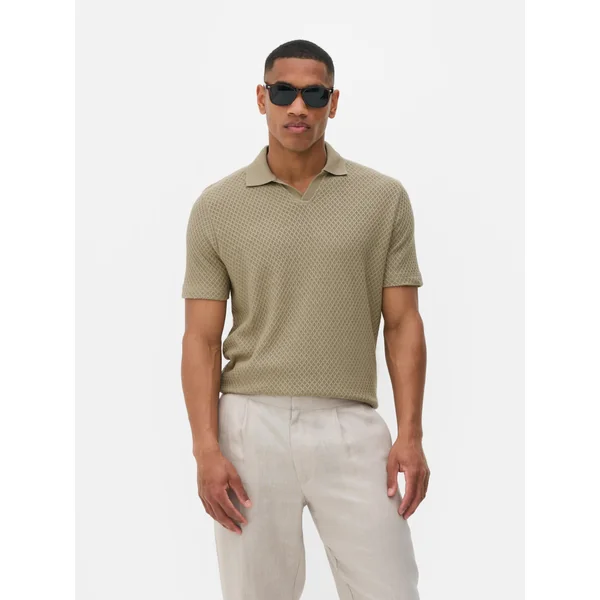 Textured Knit Polo Shirt - Green