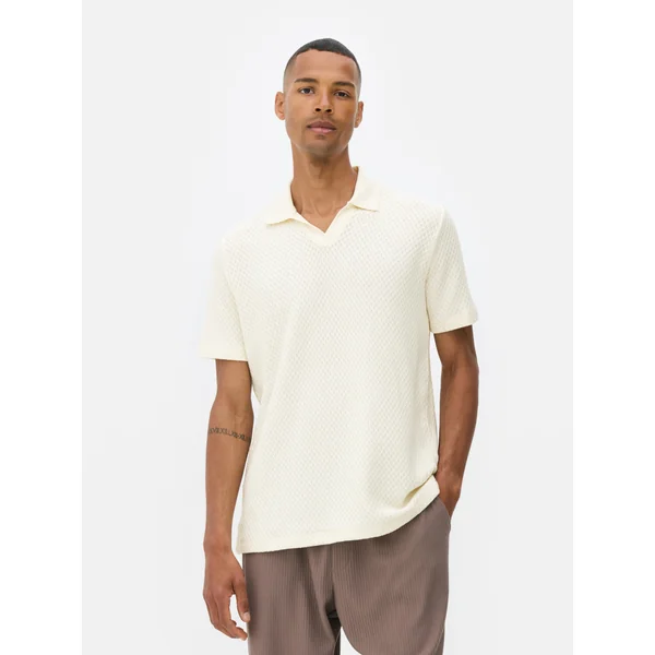 Textured Knit Polo Shirt - Ivory