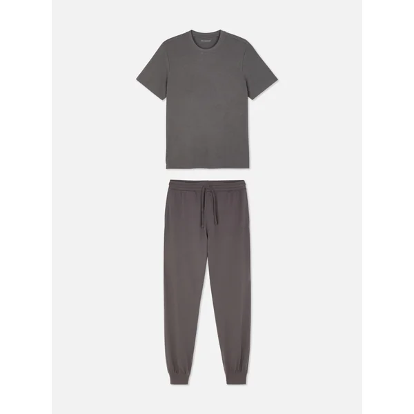 Textured Long Pajama Set - Charcoal