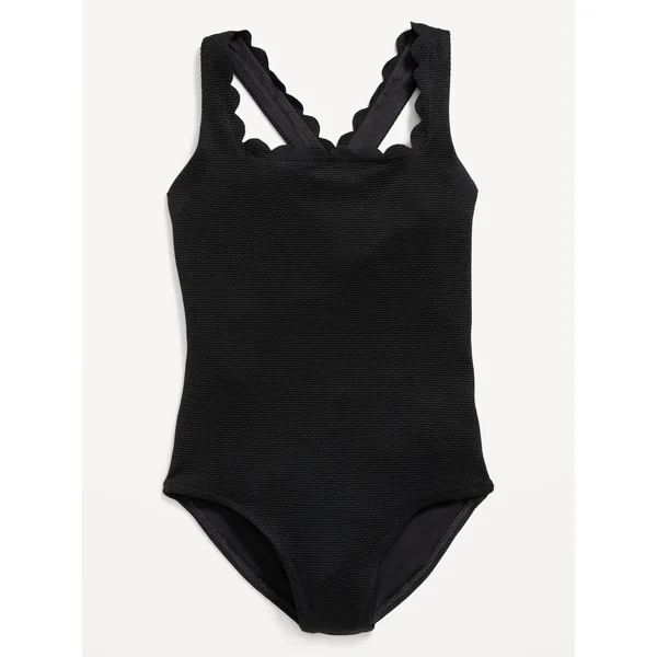 Textured One-Piece Swimsuit for Girls - Black Jack