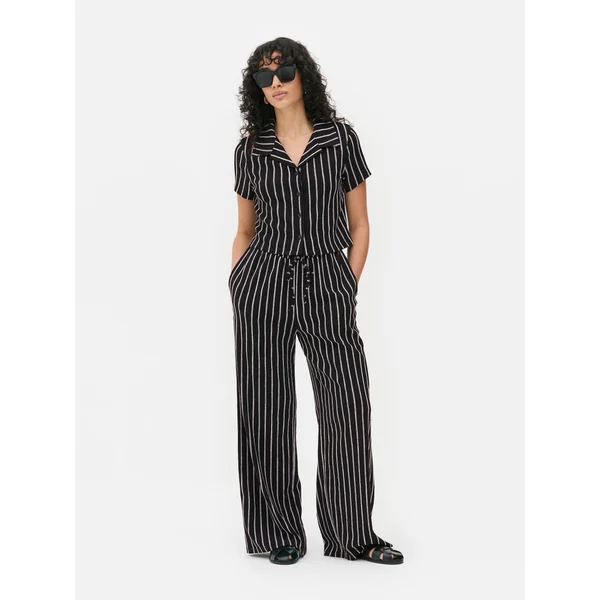 Textured Wide Leg Pants - Black/White