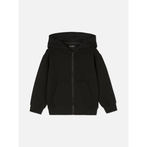 Textured Zip Hoodie - Black