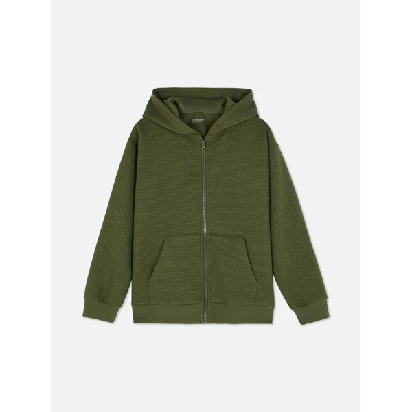 Textured Zip Hoodie - Olive