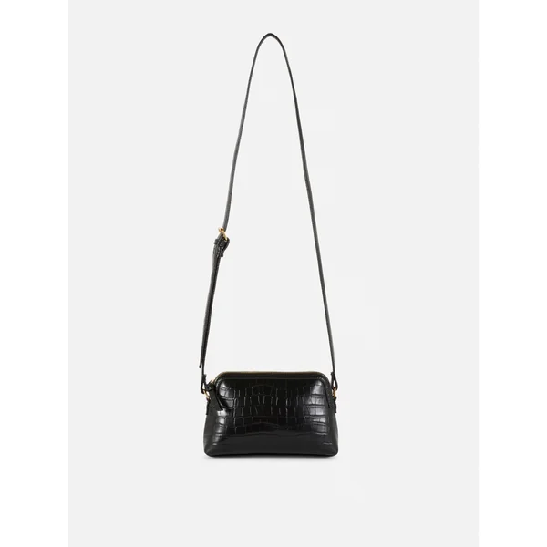 Textured Zip Top Crossbody Bag - Black