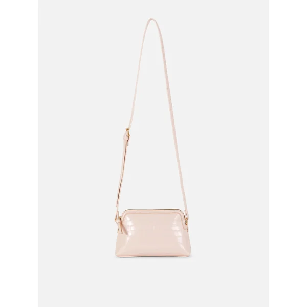 Textured Zip Top Crossbody Bag - Blush