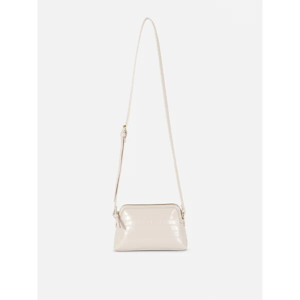 Textured Zip Top Crossbody Bag - Ivory