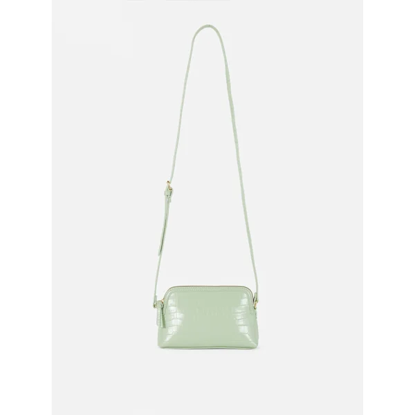 Textured Zip Top Crossbody Bag - Light Green