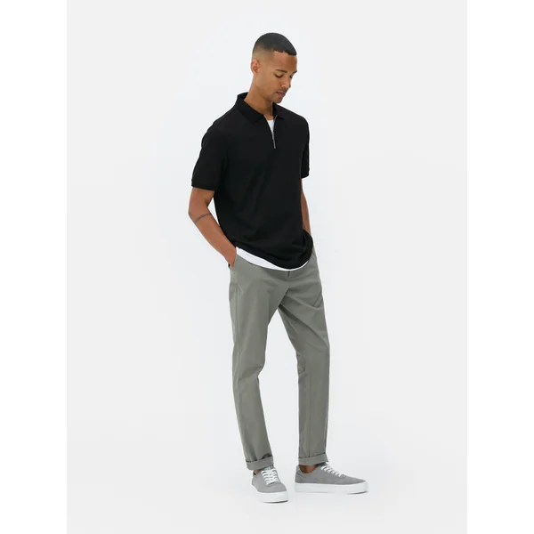 Textured Zip-Up Polo - Black