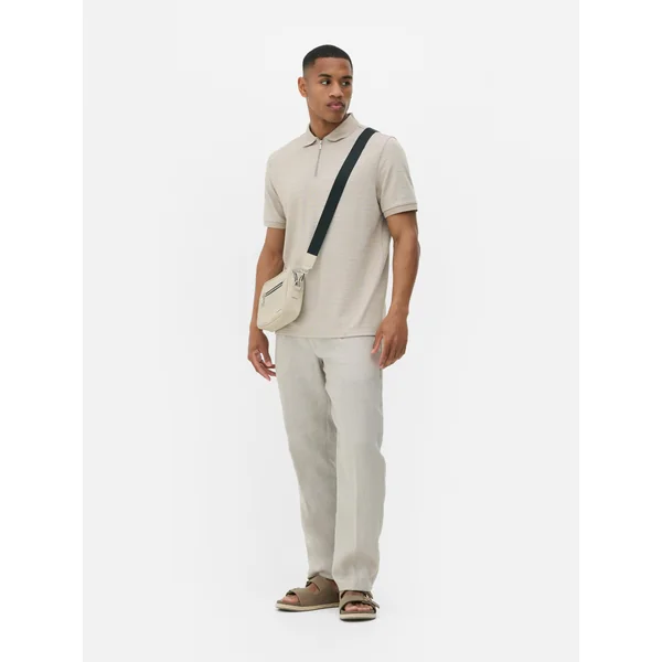 Textured Zip-Up Polo - Stone