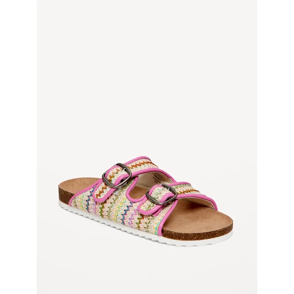 Textured-Woven Buckled Strap Sandals for Girls - Pink Multi