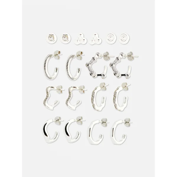 The Edit 9-Pack Studs and Huggies - White