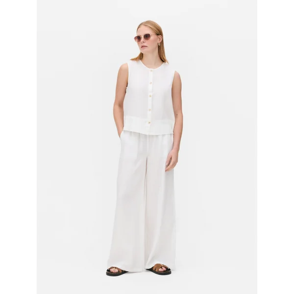 The Edit Linen Sleeveless Blouse - White