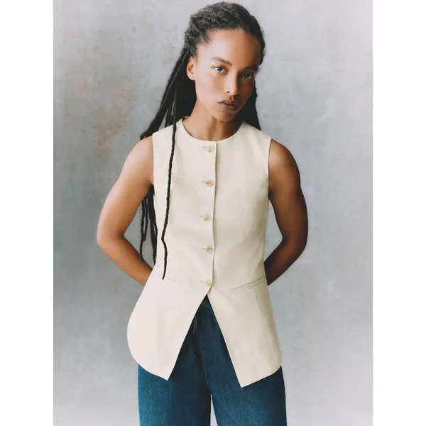 The Edit Linen Vest - Ivory