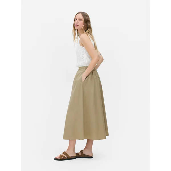 The Edit Midi Poplin Skirt - Natural