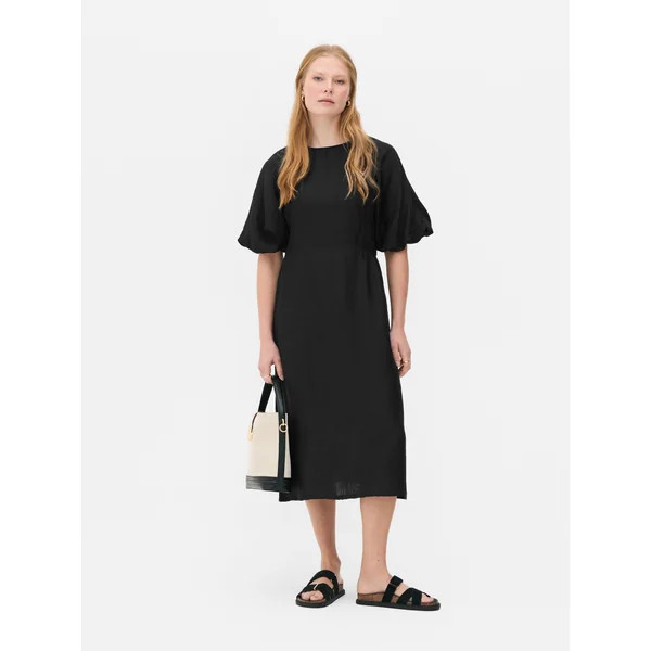 The Edit Puffed Sleeve Dress - Black