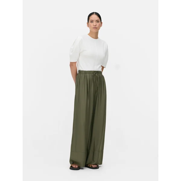 The Edit Satin Straight Leg Pants - Olive