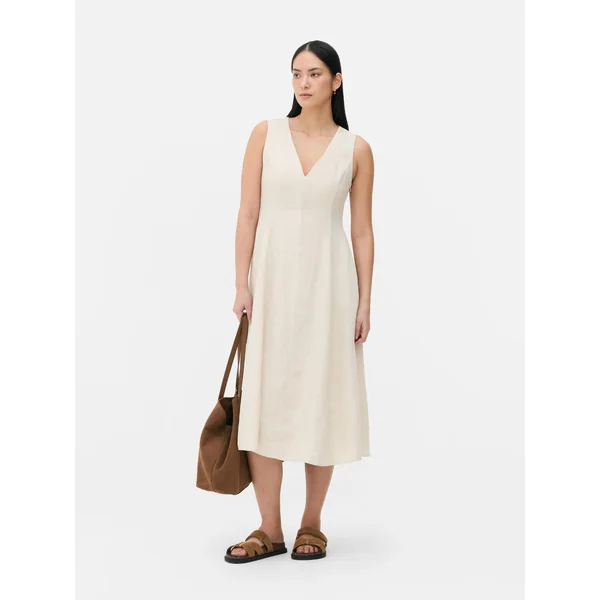 The Edit Sleeveless V-Neck Linen Dress - Ivory