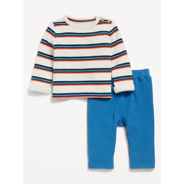 Thermal-Knit Buttoned-Shoulder Top and Pants Set for Baby - Wish Bone