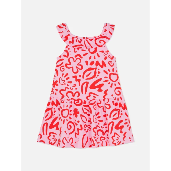 Tie Dye Jersey Sleeveless Ruffled Dress - Pink