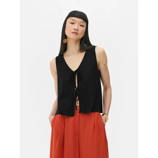 Tie Front Vest - Black