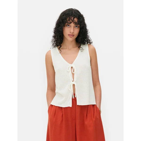 Tie Front Vest - Ivory