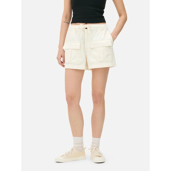 Tie Waist Cargo Shorts - Ivory
