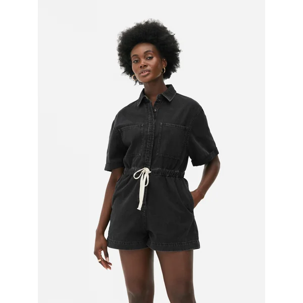 Tie Waist Utility Playsuit - Black